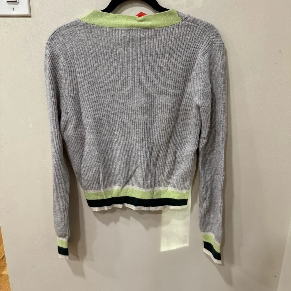 &Isla Stella Tipped Ribbed V-Cardigan- 100% Cashmere- Small- NWT- was $325